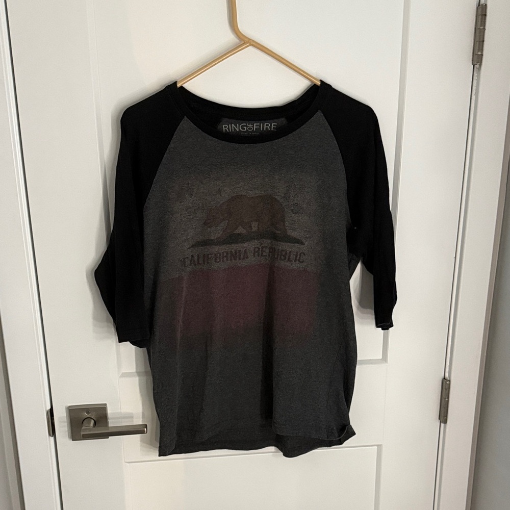 Ring of Fire Black and Gray Graphic Raglan Shirt